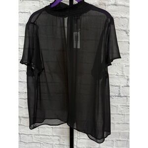 Torrid Sz 0 (12) Black Chiffon Mesh Smocked Mock Neck Flutter‎ Sleeve Top NWT